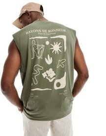 エイソス ASOS DESIGN oversized vest in green with abstract back print メンズ