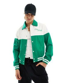エイソス ASOS DESIGN Oversized Harrington jacket with embroidered stitch detail in white and green メンズ