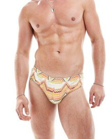 エイソス ASOS DESIGN knitted swim briefs in orange print メンズ