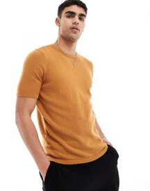 エイソス ASOS DESIGN midweight knitted cotton t-shirt in burnt orange メンズ