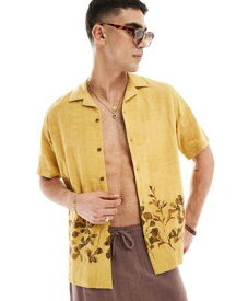 エイソス ASOS DESIGN relaxed revere shirt with floral jacquard in yellow メンズ