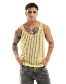 エイソス ASOS DESIGN vest in yellow open crochet メンズ