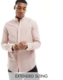 エイソス ASOS DESIGN smart linen shirt with deep grandad collar in dusty pink メンズ