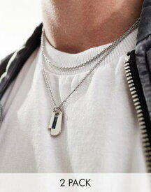 エイソス ASOS DESIGN 2 pack necklace with pendant in silver tone メンズ