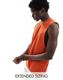 エイソス ASOS DESIGN relaxed tank vest in orange airtex メンズ