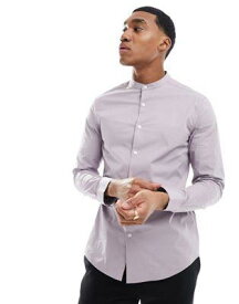 エイソス ASOS DESIGN slim fit grandad collar shirt in lilac メンズ