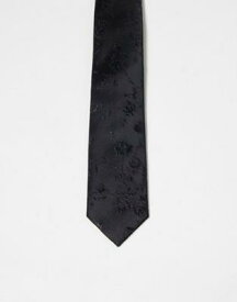 エイソス ASOS DESIGN satin slim tie with pattern in black メンズ
