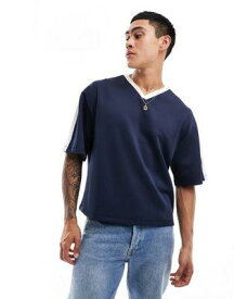 エイソス ASOS DESIGN relaxed boxy fit t-shirt in navy scuba with v neck メンズ