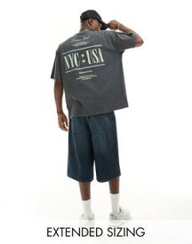 エイソス ASOS DESIGN oversized heavyweight t-shirt in washed grey with NYC back print メンズ