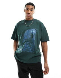 エイソス ASOS DESIGN oversized t-shirt in dark green with NYC front print メンズ