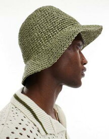エイソス ASOS DESIGN straw bucket hat in olive メンズ