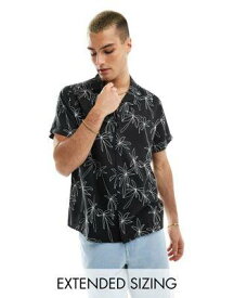 エイソス ASOS DESIGN relaxed revere beachy shirt with palm tree print in black メンズ