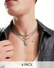 エイソス ASOS DESIGN 4 pack necklace set with pendants in silver tone メンズ