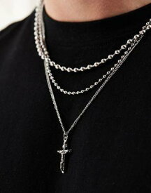 エイソス ASOS DESIGN 3 pack necklace set with cross pendant in silver tone メンズ