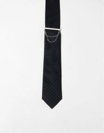 エイソス ASOS DESIGN slim tie in black with tie bar メンズ