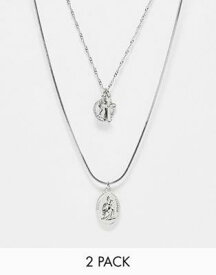 エイソス ASOS DESIGN 2 pack necklace with cross and st chris pendant in silver tone メンズ