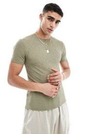 エイソス ASOS DESIGN muscle fit t-shirt in sheer texured khaki メンズ