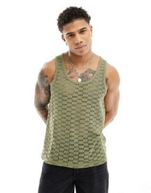 エイソス ASOS DESIGN vest in green open crochet メンズ