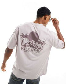 エイソス ASOS DESIGN oversized t-shirt in grey with palm beach back print メンズ