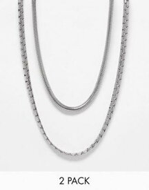エイソス ASOS DESIGN 2 pack waterproof stainless steel mixed neck chain set in silver tone メンズ
