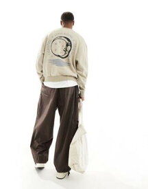 エイソス ASOS DESIGN boxy fit sweatshirt with print in washed beige メンズ