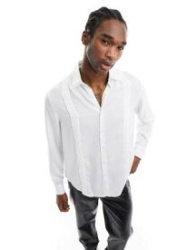エイソス ASOS DESIGN relaxed shirt with pintuck and organza collar details in grey メンズ