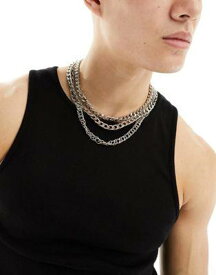 エイソス ASOS DESIGN 3 pack chunky chain necklace with large clasp in silver tone メンズ