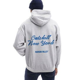 エイソス ASOS DESIGN oversized grey hoodie with New York text prints メンズ