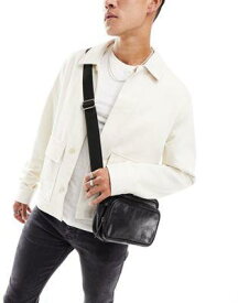エイソス ASOS DESIGN leather cross body bag with zip pockets in black メンズ