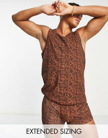 エイソス ASOS DESIGN pyjama set with vest and trunks in brown tonal print メンズ