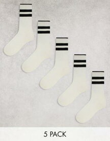 エイソス ASOS DESIGN 5 pack sock with triple stripe in beige メンズ