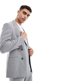 エイソス ASOS DESIGN double breasted slim suit jacket in grey メンズ