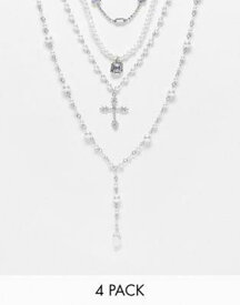 エイソス ASOS DESIGN 4 pack statement pearl and crystal necklace メンズ