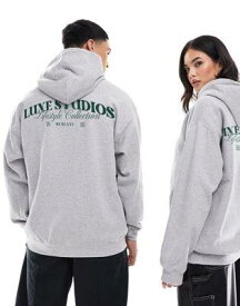 エイソス ASOS DESIGN oversized hoodie in grey with front and back text print メンズ