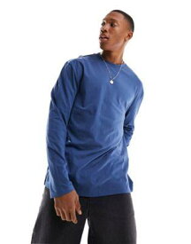 エイソス ASOS DESIGN long sleeve relaxed fit t-shirt with crew neck in blue メンズ