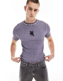 エイソス ASOS DESIGN muscle fit t-shirt in grey washed rib with cross chest embroidery メンズ