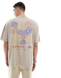 エイソス ASOS DESIGN oversized heavyweight t-shirt in washed beige with floral back print メンズ