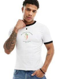 エイソス ASOS DESIGN muscle fit ringer t-shirt in white with chilli chest print メンズ