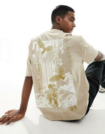 エイソス ASOS DESIGN oversized t-shirt in beige with souvenir mountain back print メンズ