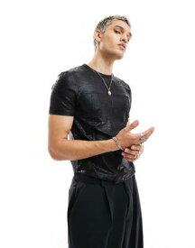 エイソス ASOS DESIGN muscle fit t-shirt in croc faux leather with corset detail メンズ