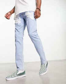エイソス ASOS DESIGN skinny jeans with heavy rips in light wash blue メンズ