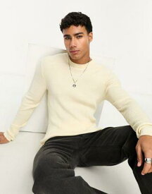 エイソス ASOS DESIGN muscle fit knitted essential crew neck jumper in stone メンズ