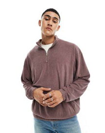 エイソス ASOS DESIGN oversized half zip towelling sweatshirt in washed brown mauve メンズ