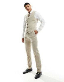 エイソス ASOS DESIGN slim suit trouser in wool mix texture in beige メンズ