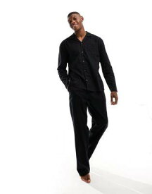 エイソス ASOS DESIGN pyjama set with long sleeve shirt and trousers in black flannel メンズ