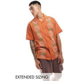 エイソス ASOS DESIGN relaxed revere shirt with floral applique in orange メンズ