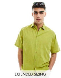 エイソス ASOS DESIGN short sleeve relaxed linen look shirt in olive green メンズ