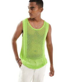 エイソス ASOS DESIGN open knit vest in green メンズ