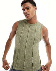 エイソス ASOS DESIGN muscle fit textured vest in khaki with seam detail メンズ