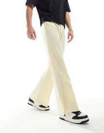 エイソス ASOS DESIGN smart vintage flare trousers with side split in yellow メンズ